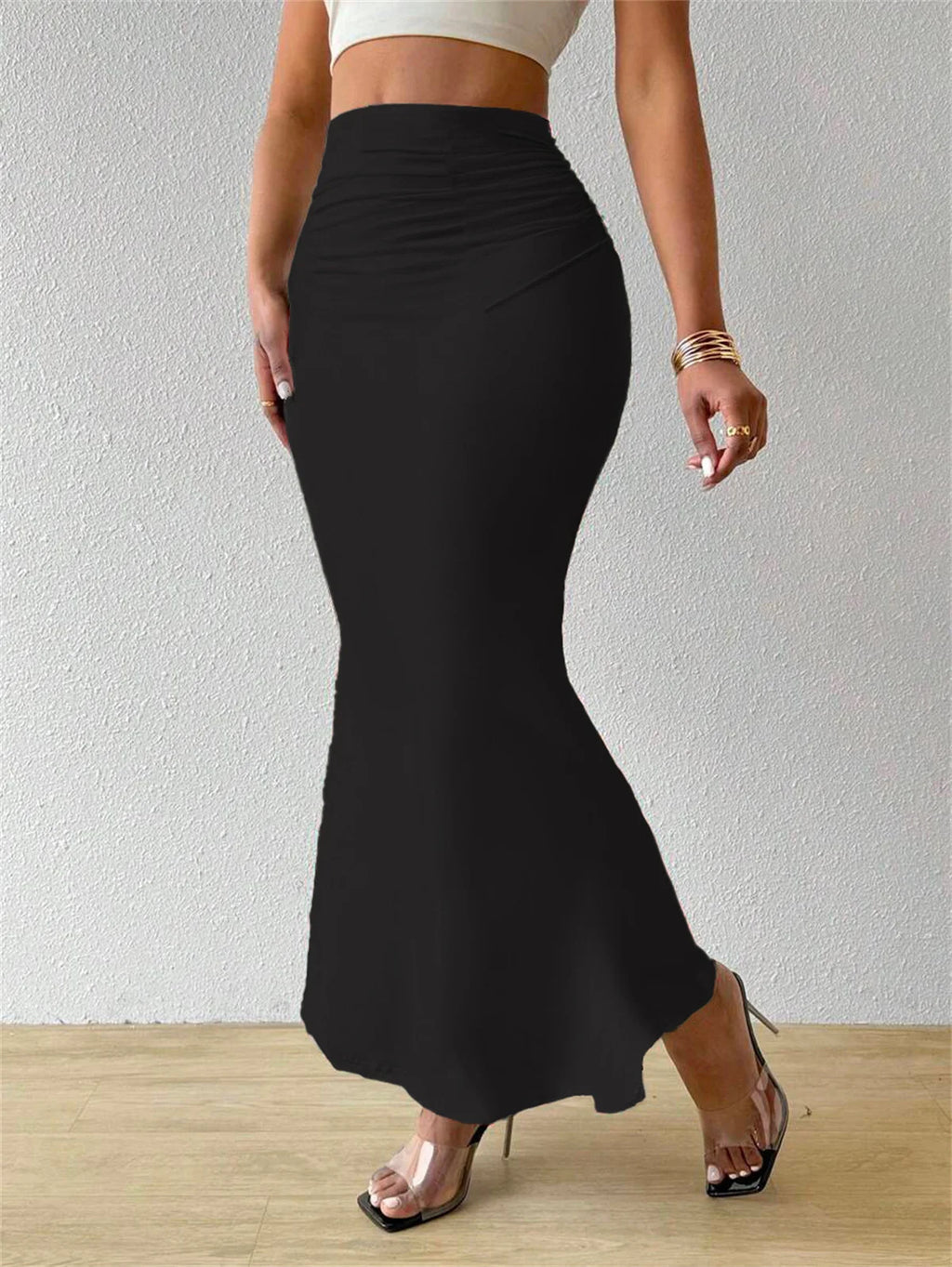 Women Solid Slim Fishtail Skirt Spring Summer New In Elegant Fashion High Waist Fold Skirts Lady Causal Street Short Dress Sexy