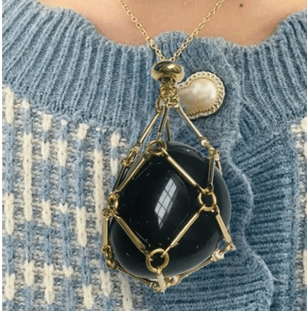 Medium Natural Crystal Net Metal Bamboo Necklace (One)