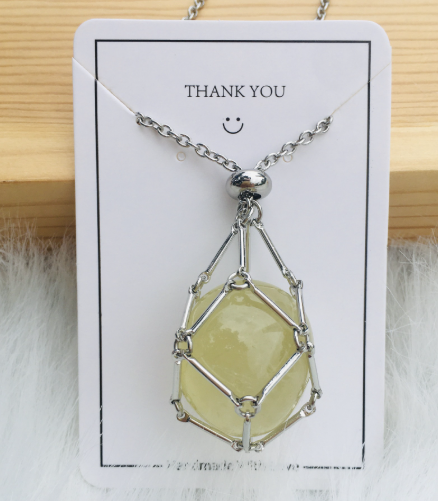 Medium Natural Crystal Net Metal Bamboo Necklace (One)