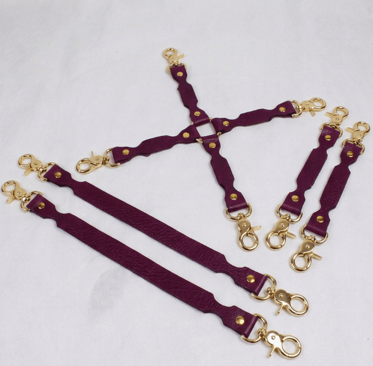BDSM Connector Set Marble Aqua Leather Bondage Connectors