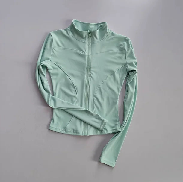 Outdoor Sports Long Sleeved Women Slim Yoga Clothes Quick Dry Zipper Cardigan Stand Up Collar Jacket Running Fitness Jacket Top