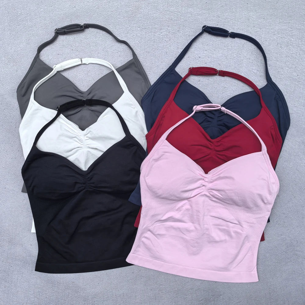Adjustable Sports Strappy Top Women Backless Gym Top Built in Bra Yoga Clothing Sleeveless Shirts Workout Outfits Tank Top