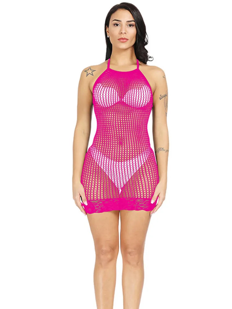 New Fashion Mesh Bodycon Dress Costumes Women's Exotic Erotic Tight Lingerie Ladies Sexy Underwear Mesh Perspective Nightwear