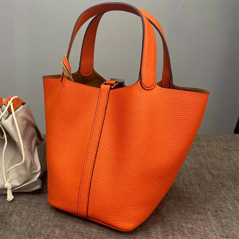 Women's Bag Bucket Bags Female Tote Bag High Quality Hand Bag Ladies Designer Luxury Genuine Togo Leather Shoulder Bag Organizer