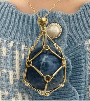 Medium Natural Crystal Net Metal Bamboo Necklace (One)