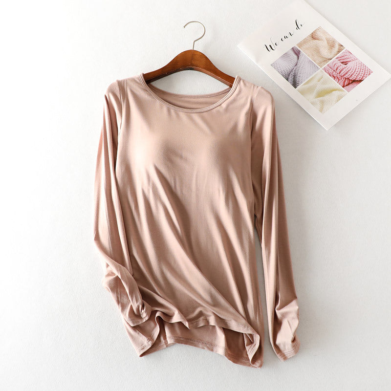 Modal Long Sleeve Pajamas with Chest Pads for Women