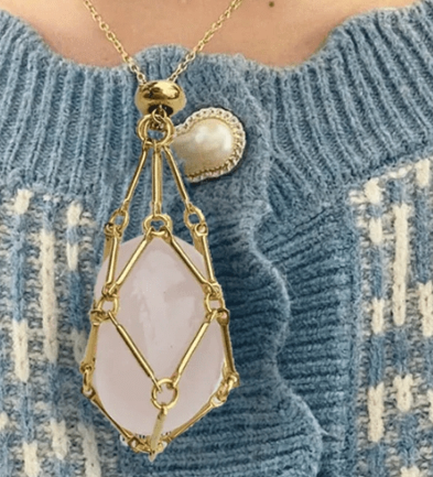 Medium Natural Crystal Net Metal Bamboo Necklace (One)