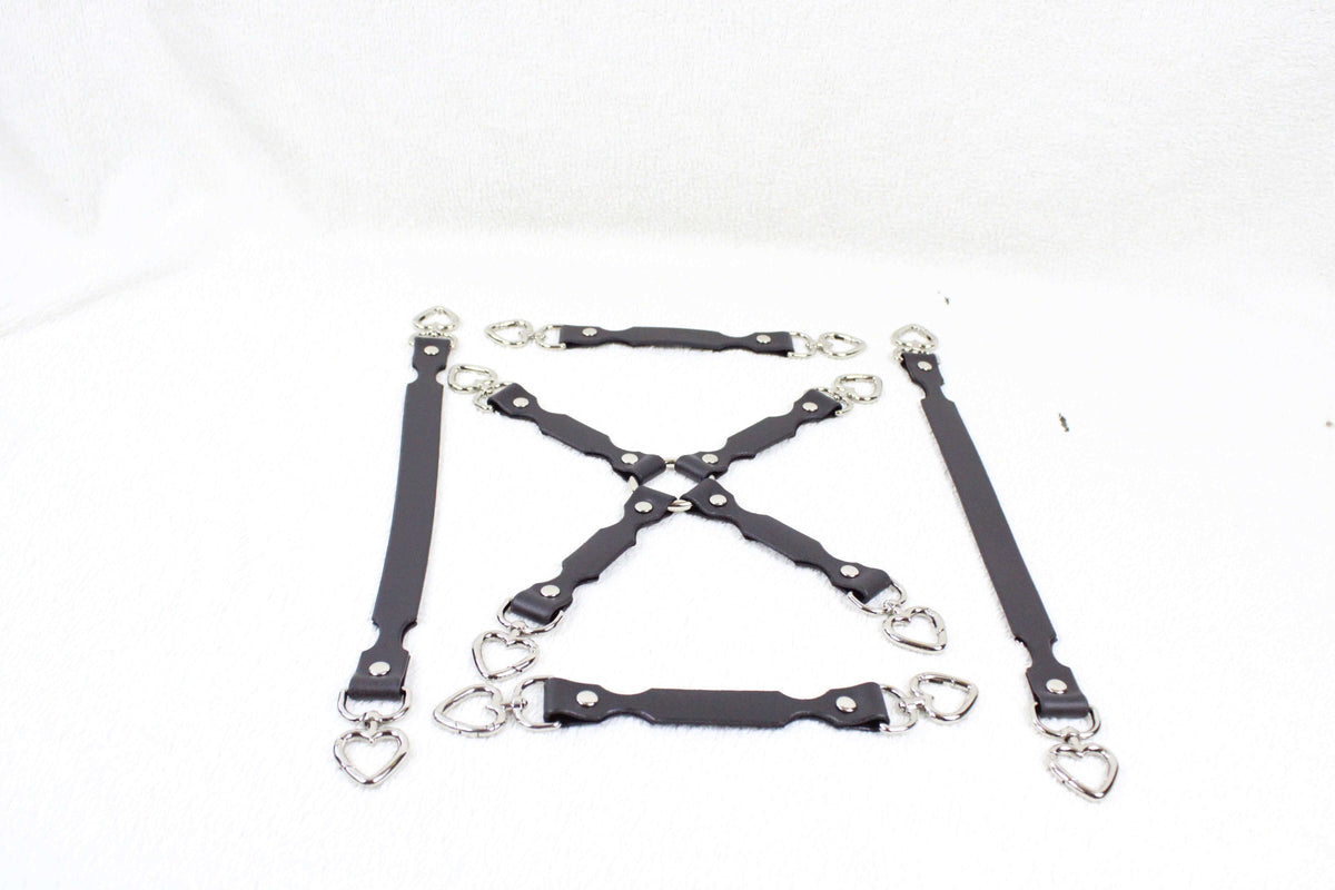 BDSM Restraint Connector Set Marble Purple Leather with Heart Rings