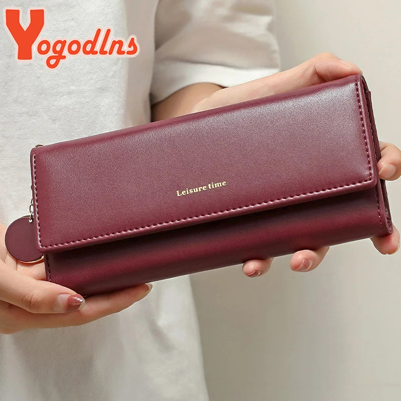 Yogodlns Casual Long Wallet For Women Pendant PU Leather Handbag Multi-layer Clutch Shopping Lady Purse Phone Card Holder Purse