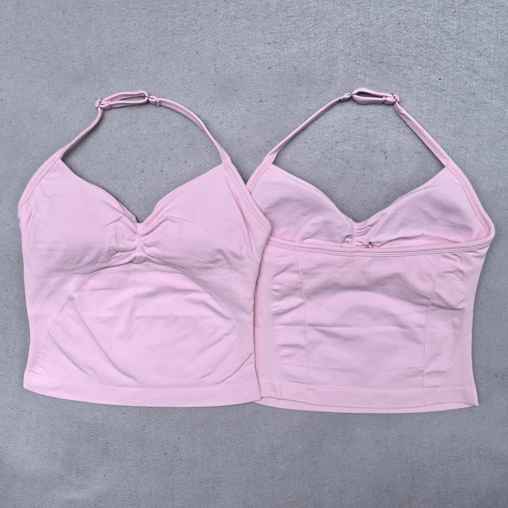 Adjustable Sports Strappy Top Women Backless Gym Top Built in Bra Yoga Clothing Sleeveless Shirts Workout Outfits Tank Top