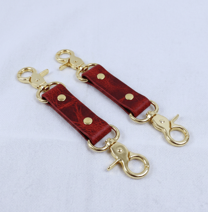 BDSM Connectors Red Leather Strap with Gold Hardware
