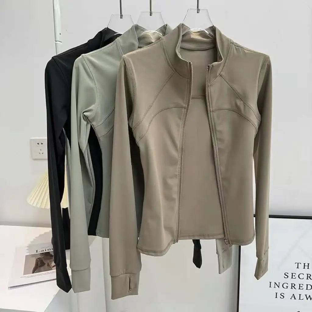 Yoga Suit Women's High-end Standing Collar Long Sleeved Sports Jacket Running Training Fitness Top Windproof Running Suit