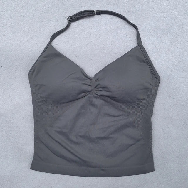 Adjustable Sports Strappy Top Women Backless Gym Top Built in Bra Yoga Clothing Sleeveless Shirts Workout Outfits Tank Top