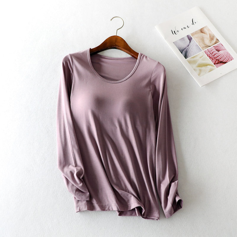 Modal Long Sleeve Pajamas with Chest Pads for Women