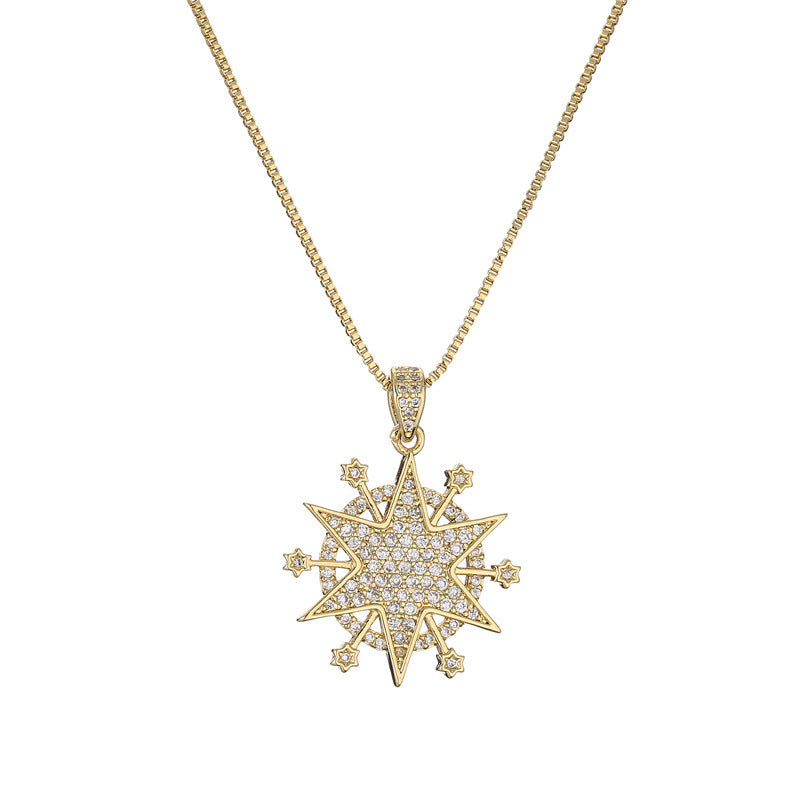 Geometric Copper Pendant Necklace with Zirconia Heart