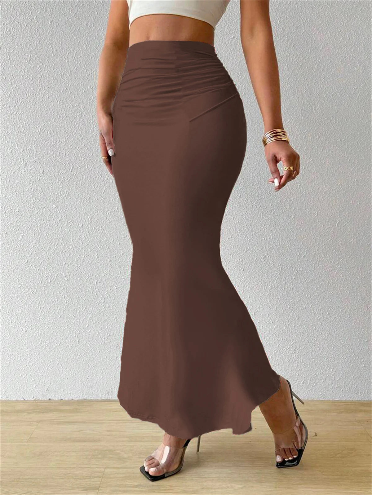 Women Solid Slim Fishtail Skirt Spring Summer New In Elegant Fashion High Waist Fold Skirts Lady Causal Street Short Dress Sexy
