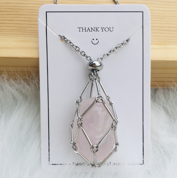 Medium Natural Crystal Net Metal Bamboo Necklace (One)