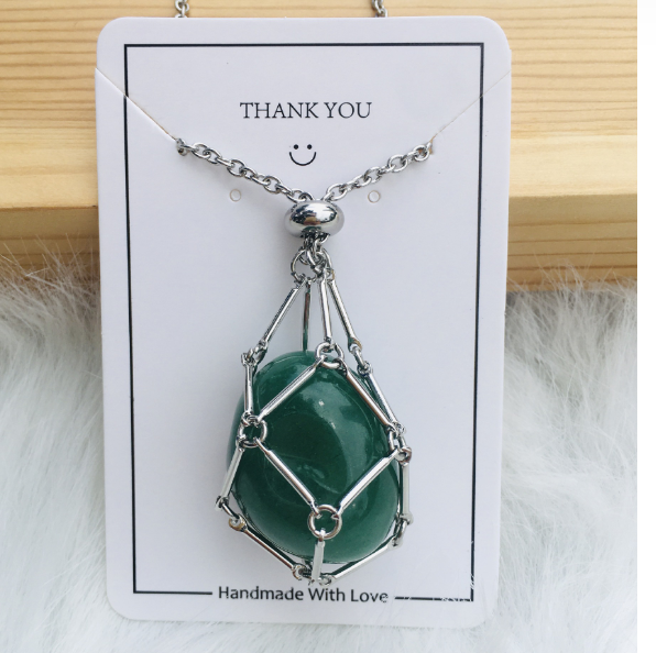 Medium Natural Crystal Net Metal Bamboo Necklace (One)