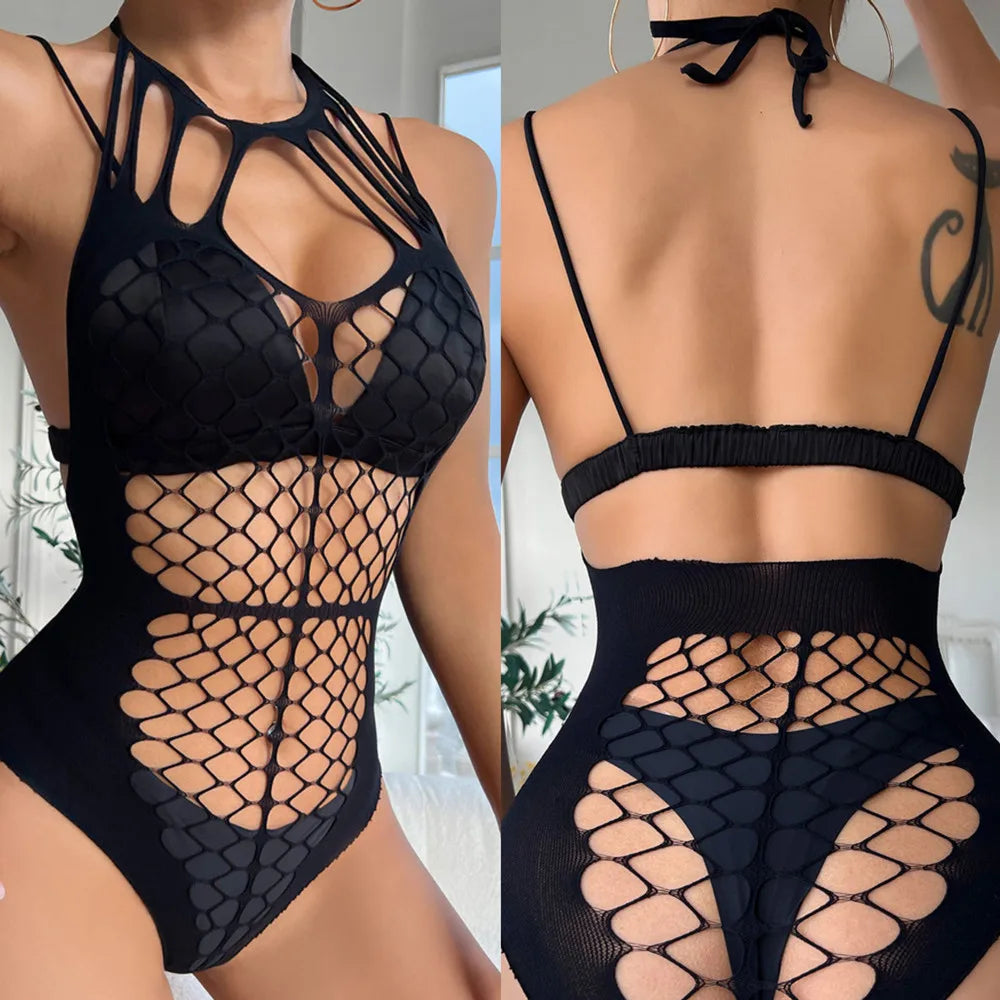 High Elastic One-pieces Jumpsuit Porno Underwear Women Sexy Fishnet Bodystocking Sensual See Through Tights Lingerie Bodysuit
