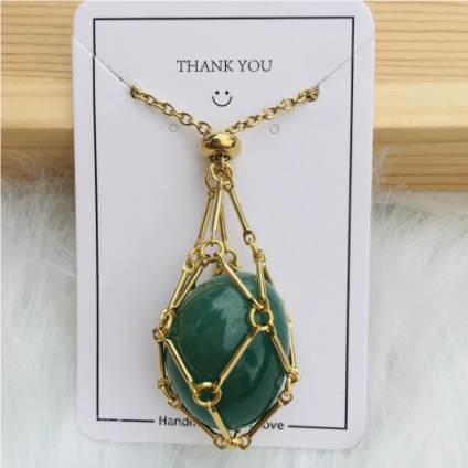 Medium Natural Crystal Net Metal Bamboo Necklace (One)