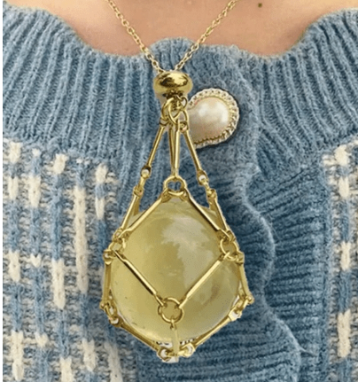 Medium Natural Crystal Net Metal Bamboo Necklace (One)