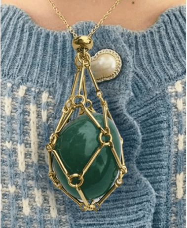 Medium Natural Crystal Net Metal Bamboo Necklace (One)