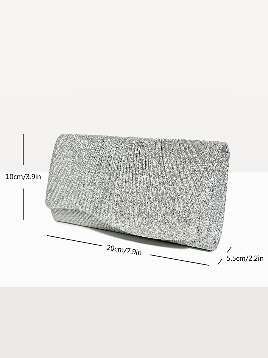 Women Envelope Evening Bag Glitter Ladies Chain Shoulder Bags Shiny Silver Long Purse Female Wedding Party Clutches Mini Handbag