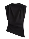 Trendy Sleeveless Top with Pleated Shoulder Details