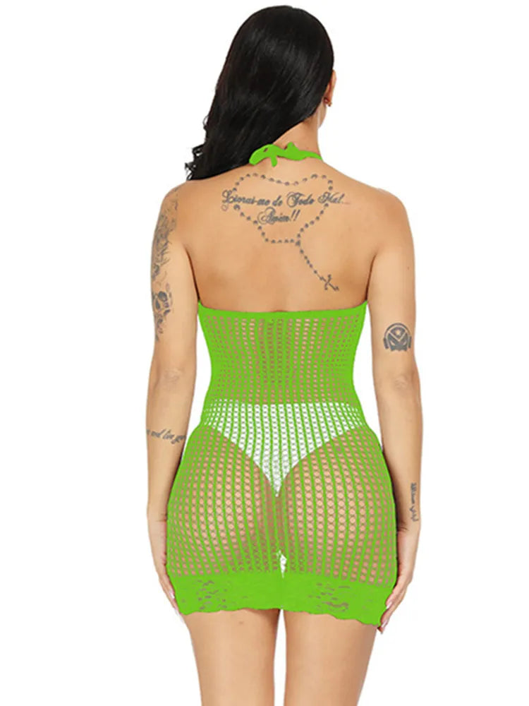 New Fashion Mesh Bodycon Dress Costumes Women's Exotic Erotic Tight Lingerie Ladies Sexy Underwear Mesh Perspective Nightwear