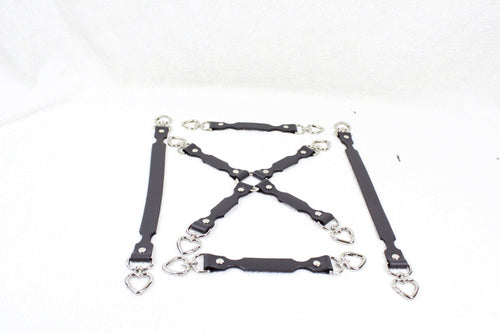 BDSM Restraint Connector Set Burgundy Leather with Heart Rings