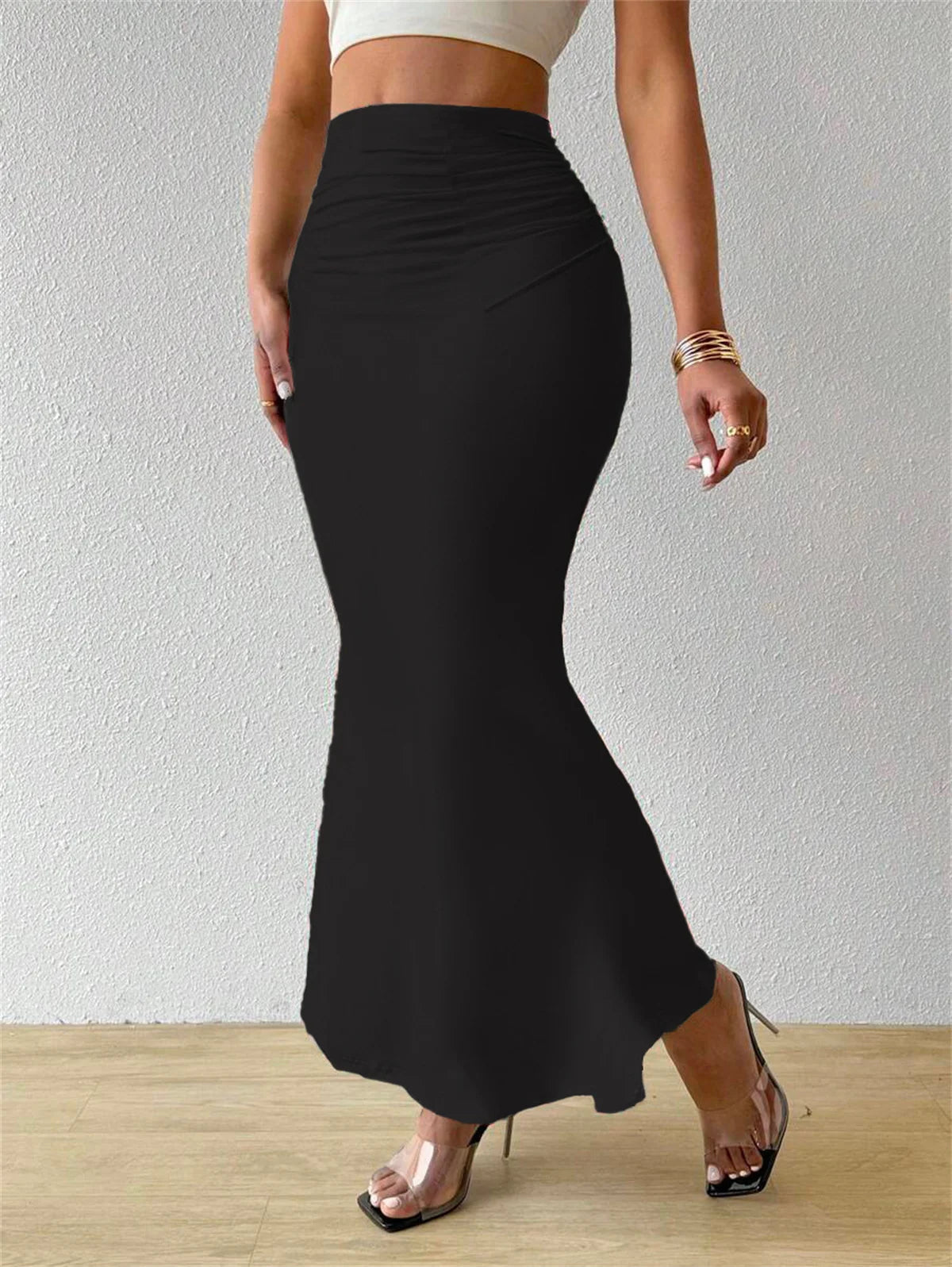 Women Solid Slim Fishtail Skirt Spring Summer New In Elegant Fashion High Waist Fold Skirts Lady Causal Street Short Dress Sexy