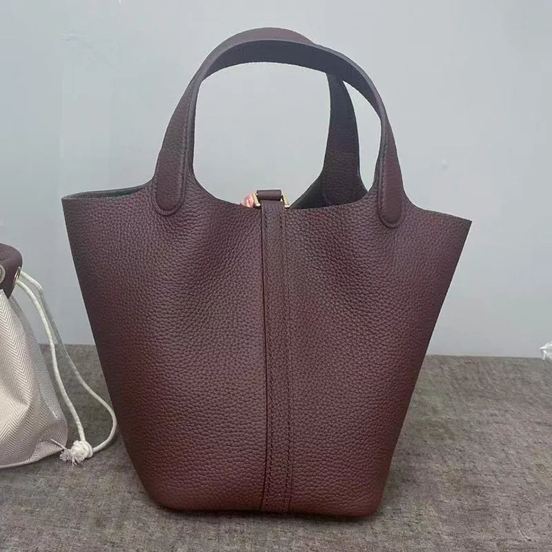 Women's Bag Bucket Bags Female Tote Bag High Quality Hand Bag Ladies Designer Luxury Genuine Togo Leather Shoulder Bag Organizer