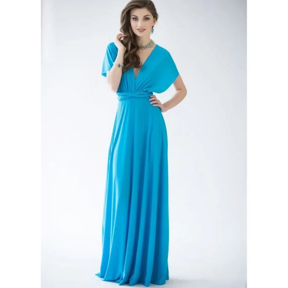 Fashion Multi-worn V-neck Vestidos De Fiesta Women Long Dress Sexy Strapped Lady Summer Maxi Dress
