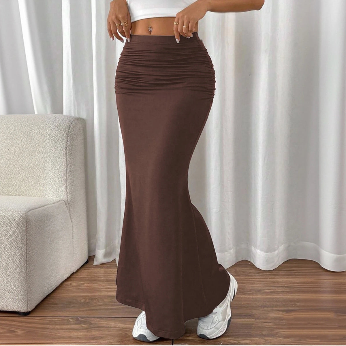 Women Solid Slim Fishtail Skirt Spring Summer New In Elegant Fashion High Waist Fold Skirts Lady Causal Street Short Dress Sexy