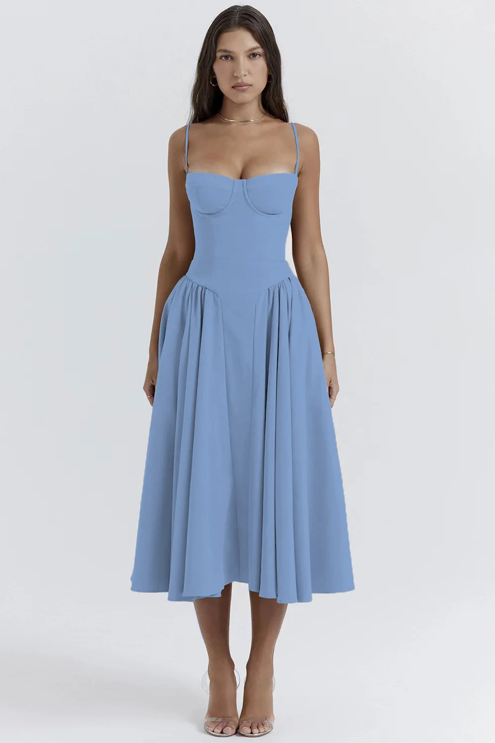 Summer Women Elegant Sleeveless Backless Pleated Dresses Lady Sexy Solid Sling Midi Dress 2024 Female Party Evening A-line Robes