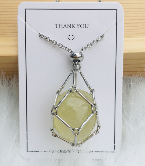 Medium Natural Crystal Net Metal Bamboo Necklace (One)