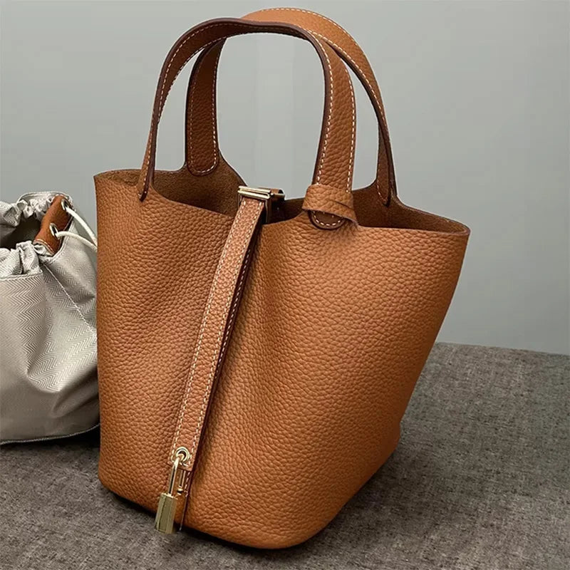 Women's Bag Bucket Bags Female Tote Bag High Quality Hand Bag Ladies Designer Luxury Genuine Togo Leather Shoulder Bag Organizer