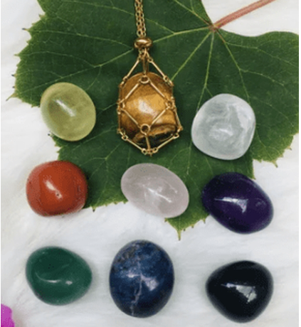 Medium Natural Crystal Net Metal Bamboo Necklace (One)