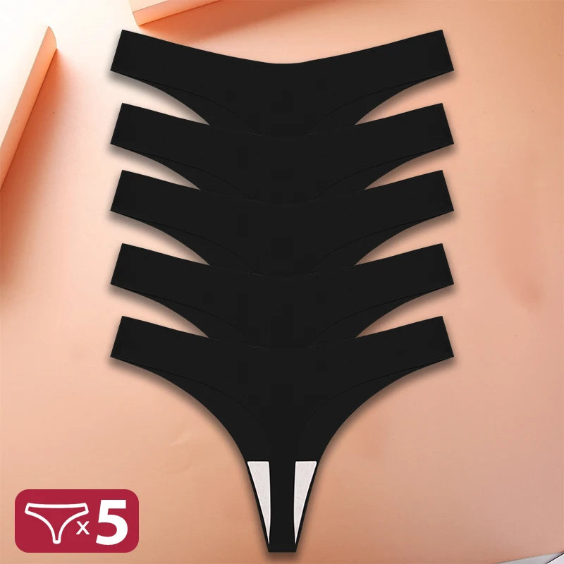 5Pcs/Set Sexy G-String Underwear Female T-back Intimates Lingerie Seamless Low Waist Underpants 10 Color Lady Bikini Panty XS-XL