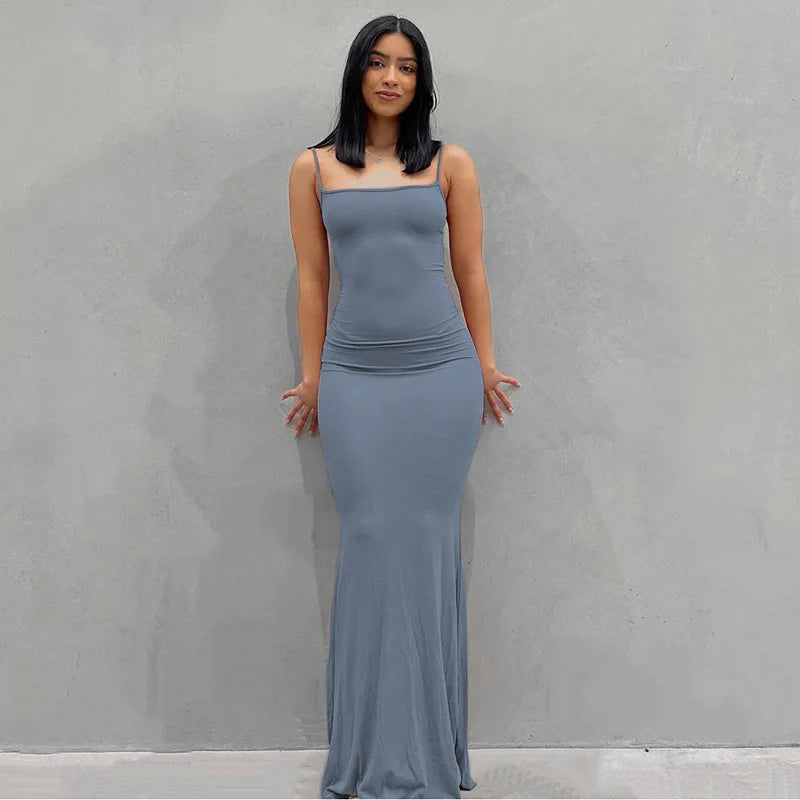 WUZIJING 2024 Satin Slip Sleeveless Backless Maxi Dress 2024 Y2K Summer Bodycon Elegant Sexy Outfits Ladies Birthday Party Club