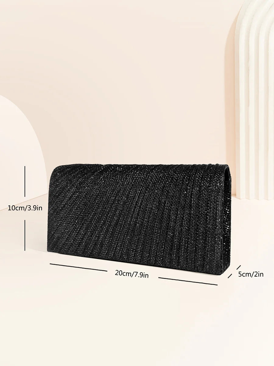 Women Envelope Evening Bag Glitter Ladies Chain Shoulder Bags Shiny Silver Long Purse Female Wedding Party Clutches Mini Handbag