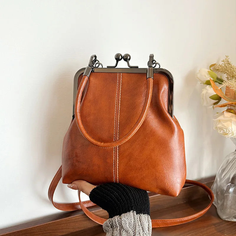 Vintage Style Women Handbag Brown Versatile Designer Shoulder Bag PU Leather Ladys Shell Purses Crossbody Bags