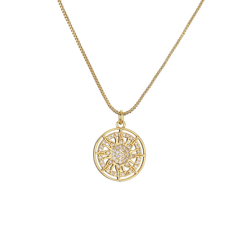 Geometric Copper Pendant Necklace with Zirconia Heart