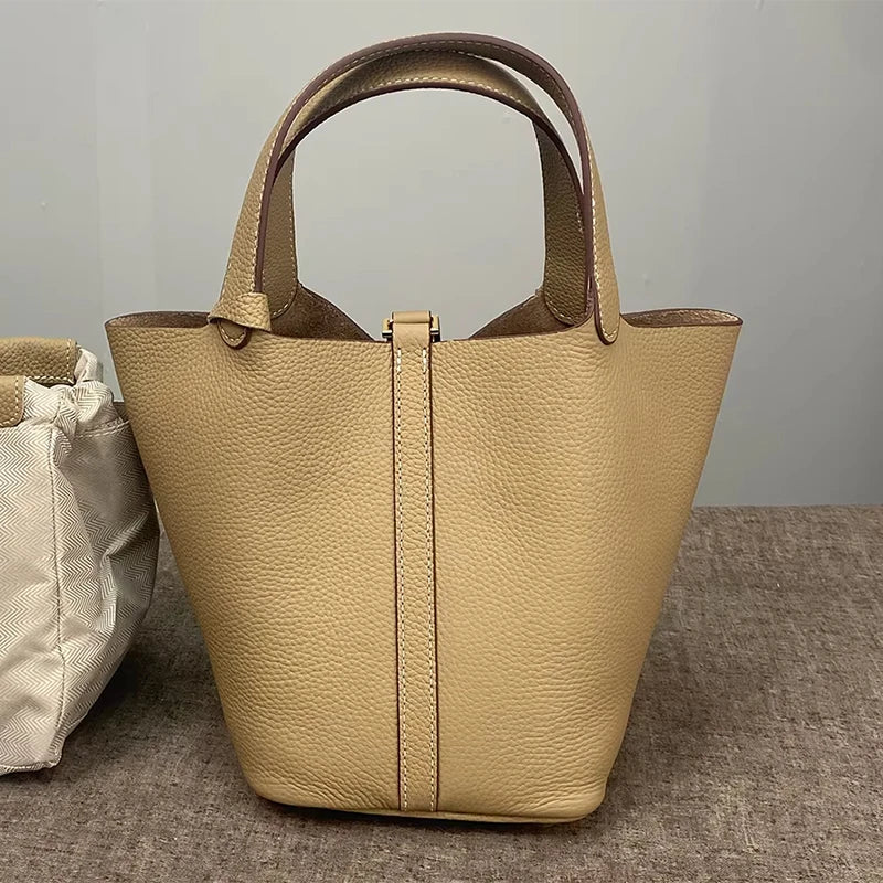 Women's Bag Bucket Bags Female Tote Bag High Quality Hand Bag Ladies Designer Luxury Genuine Togo Leather Shoulder Bag Organizer