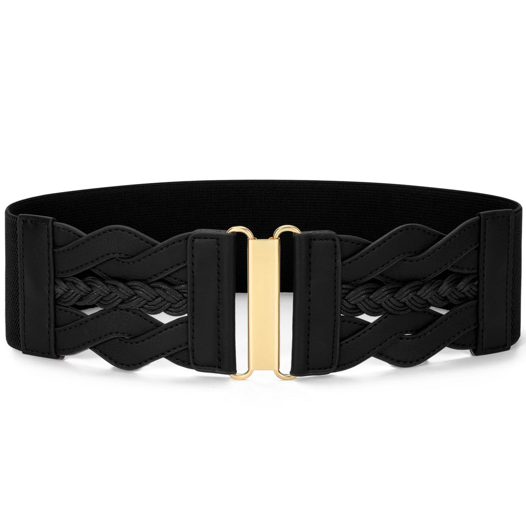 SANSTHS Vintage Stretchy Belt for Women Womens Wide Elastic Belts for Dresses Coats Fashion Womens Belts with Gold Buckle Black M