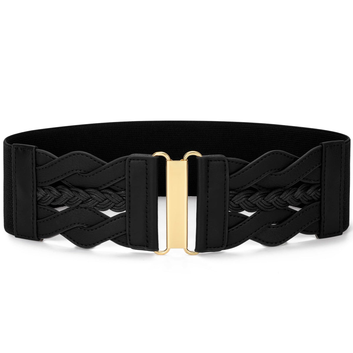SANSTHS Vintage Stretchy Belt for Women Womens Wide Elastic Belts for Dresses Coats Fashion Womens Belts with Gold Buckle Black M