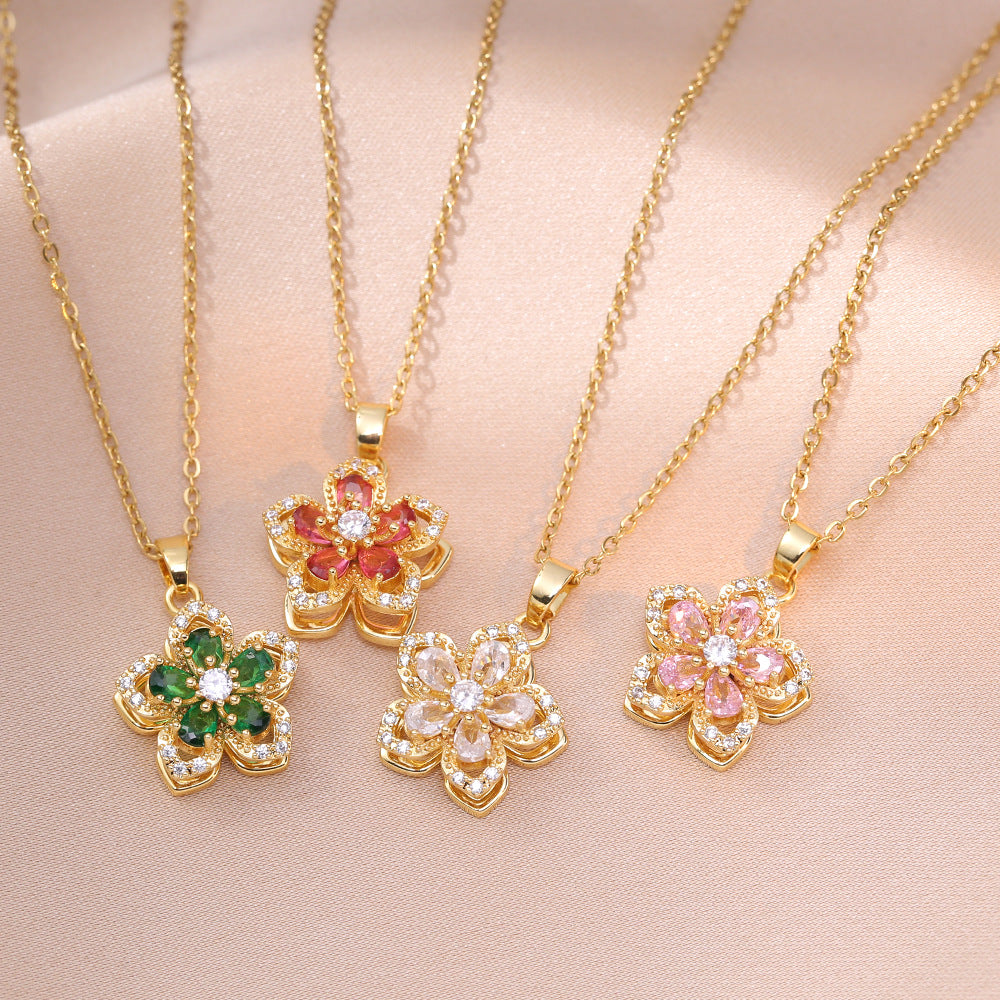 Trendy Women's Zircon Flower Pendant Necklace Design