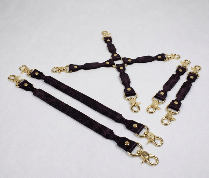 BDSM Connector Set Marble Olive Leather Bondage Connectors