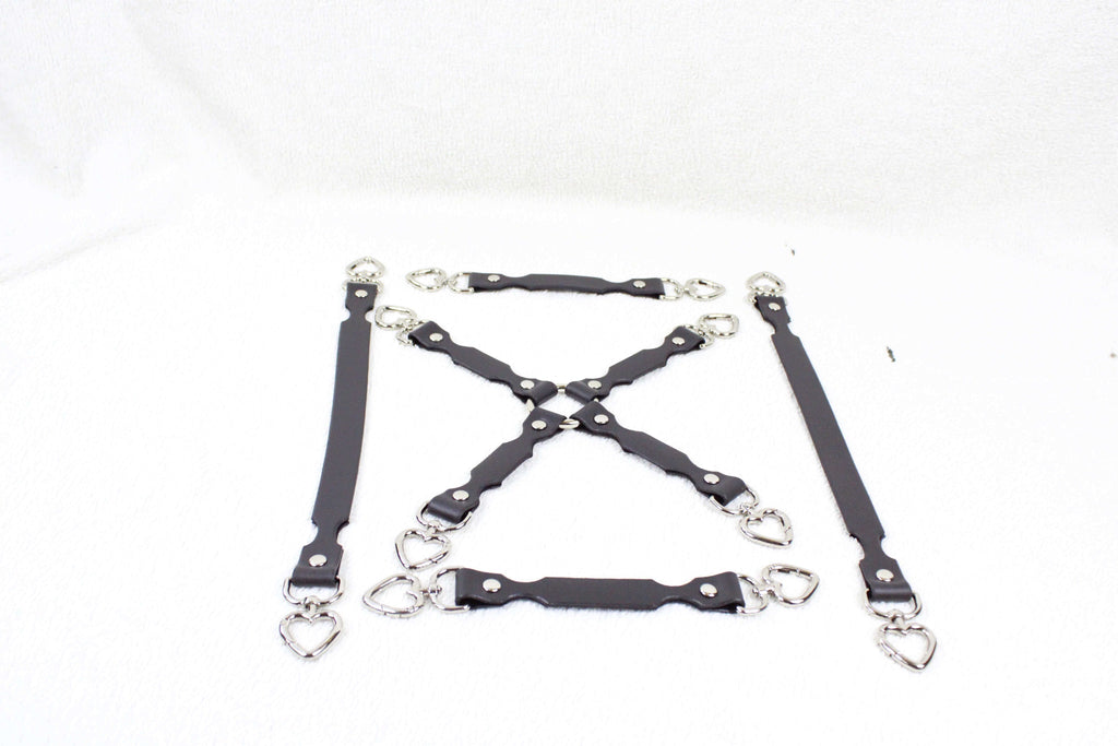 BDSM Restraint Connector Set Marble Mustard Leather with Heart Rings