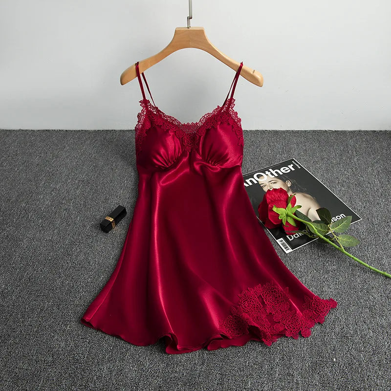 Sexy Pajamas Women's Silk Suspender Nightdress Ladies Spring And Summer Ice Silk Thin Halter Home Service Satin Night Dresses